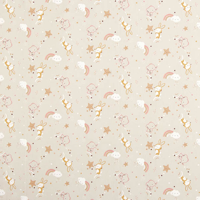 Cotton Poplin starry sky with elephants and bunnies – cashew,  image number 1