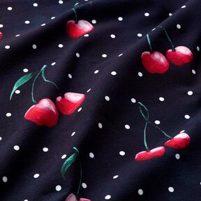 Cotton Jersey Cherries with dots | Glitzerpüppi – navy blue, 