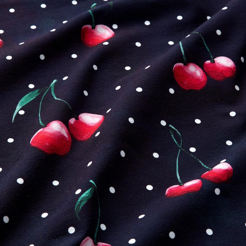 Cotton Jersey Cherries with dots | Glitzerpüppi – navy blue,  image number 1