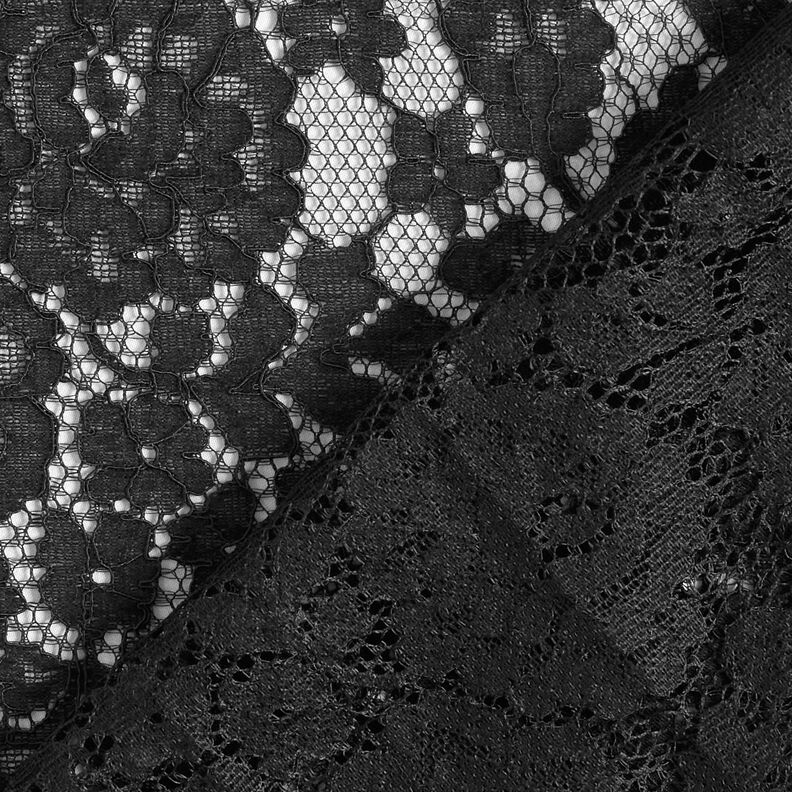 Floral motif fine lace fabric – black,  image number 5