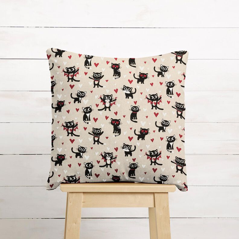 Decor Fabric Half Panama cats in love – natural/red,  image number 6