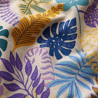 Decor Fabric Half Panama colourful leaves – natural/pastel mauve, 
