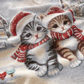 Decorative Panel Tapestry Fabric Christmas cats – light blue/carmine, 