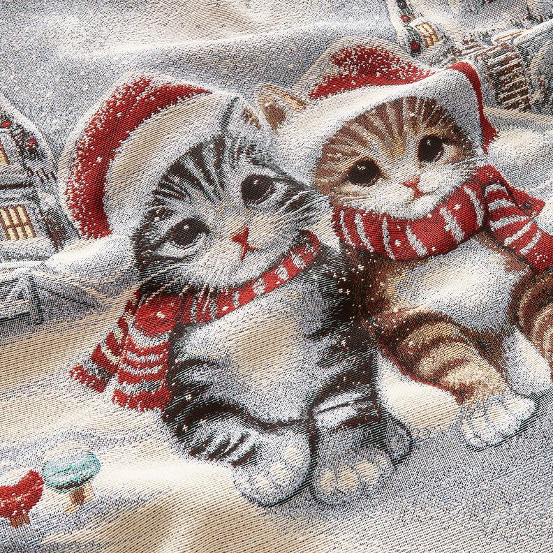 Decorative Panel Tapestry Fabric Christmas cats – light blue/carmine,  image number 2