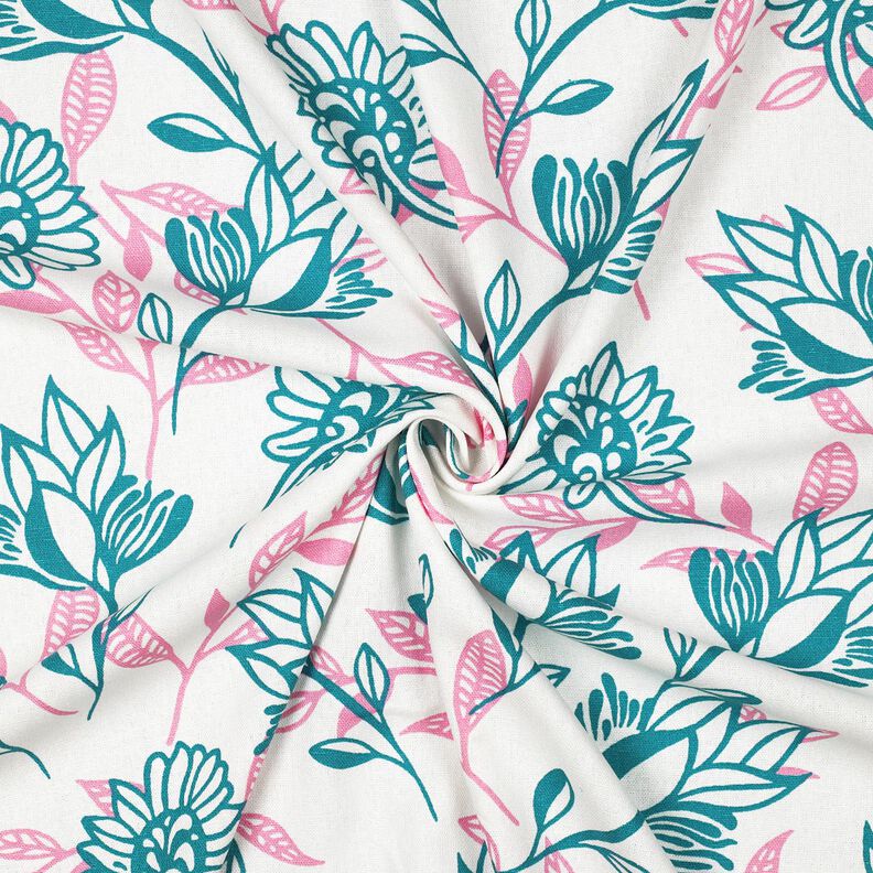 Viscose Linen Blend Flowers| Poppy Fabrics – ivory/turquoise,  image number 3