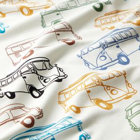 French Terry colourful buses – offwhite, 