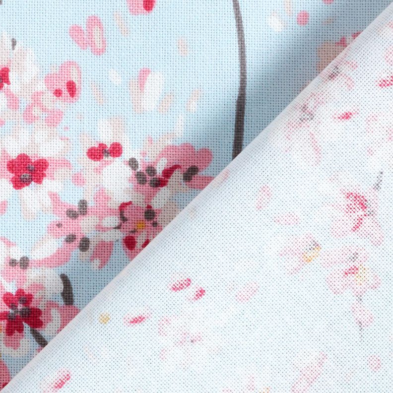Decor Fabric Half Panama cherry blossom branches – light blue/pink,  image number 4