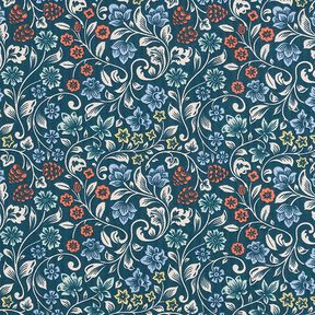 Cotton Cretonne flower tendrils – petrol/light taupe, 