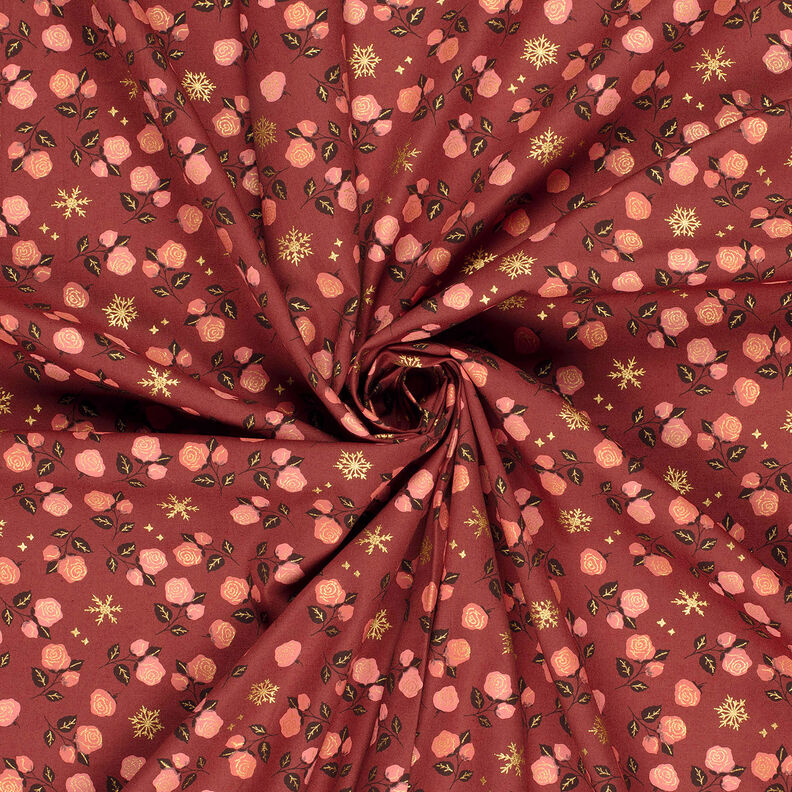 Cotton Poplin classic roses – dark red/gold,  image number 3