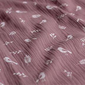 Double Gauze/Muslin Branches and birds – aubergine/white, 