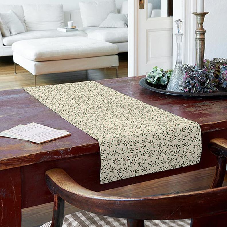 Decor Fabric Half Panama Christmas branch – natural/fir green, image number 11