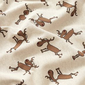 Decor Fabric Half Panama funny reindeer – natural/brown, 