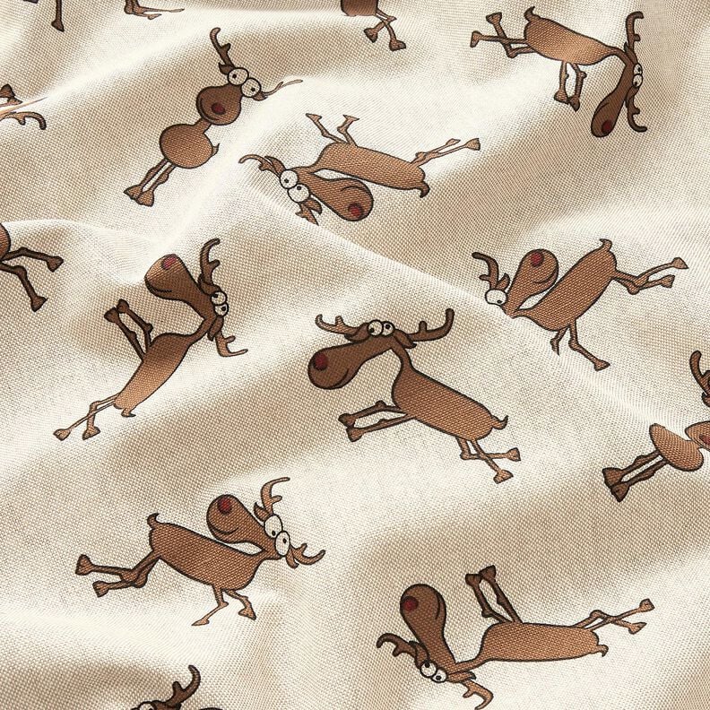 Decor Fabric Half Panama funny reindeer – natural/brown,  image number 2
