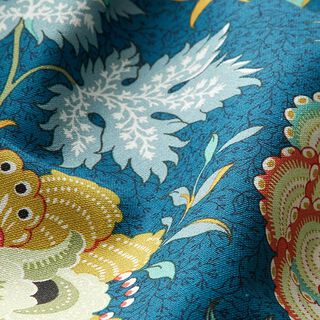 Decor Fabric Canvas Oriental Flower Print – petrol, 