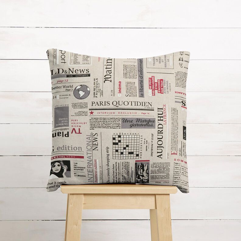 Decor Fabric Half Panama international newspaper – natural/black,  image number 6