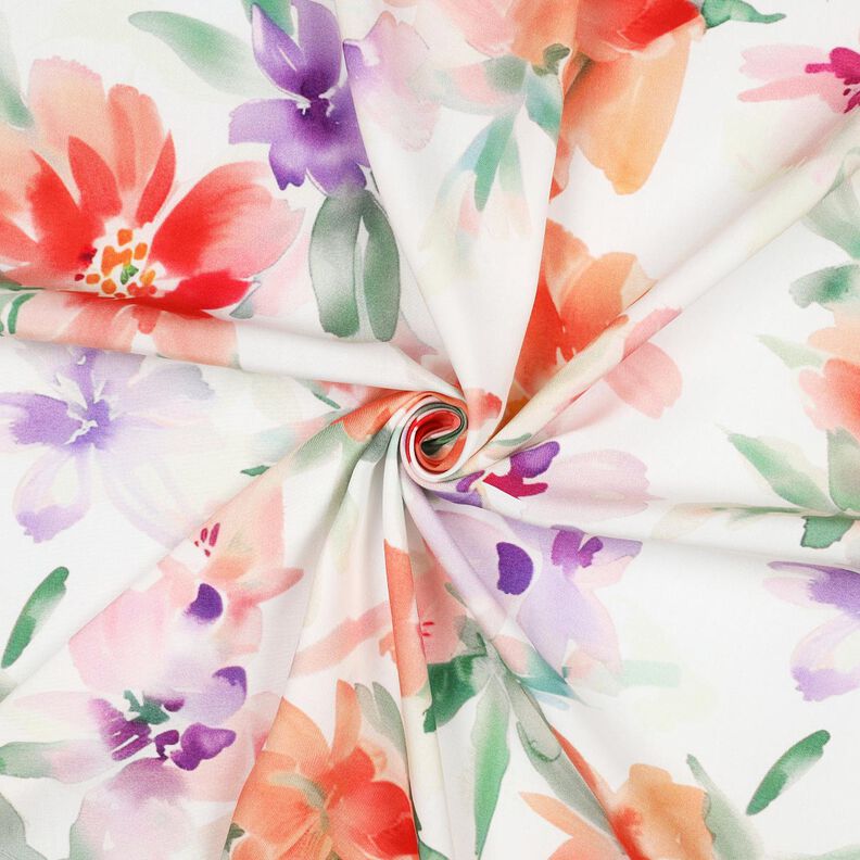 LENZING™ ECOVERO™ viscose fabric spring flowers digital print – white/peach orange,  image number 3