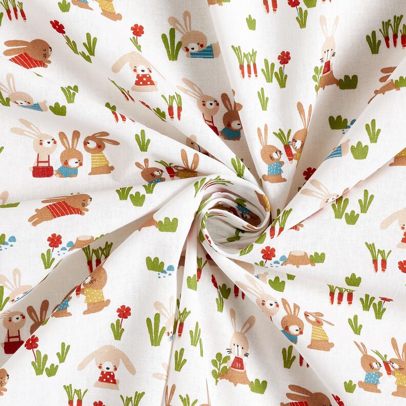 Cotton Poplin Bunnies in the garden – white,  image number 3