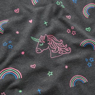 Cotton Jersey Neon Unicorns and Rainbows – anthracite, 