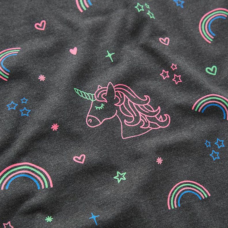 Cotton Jersey Neon Unicorns and Rainbows – anthracite,  image number 2