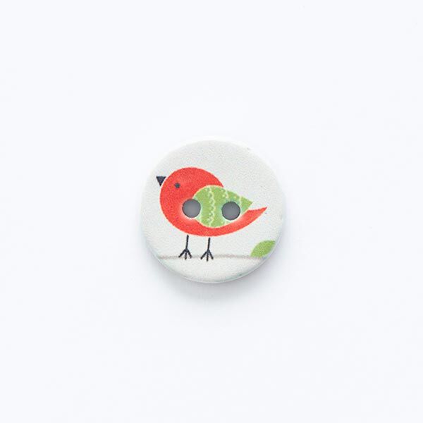 2-Hole Button with Bird Motif [ Ø 15 mm ] – offwhite/red,  image number 1