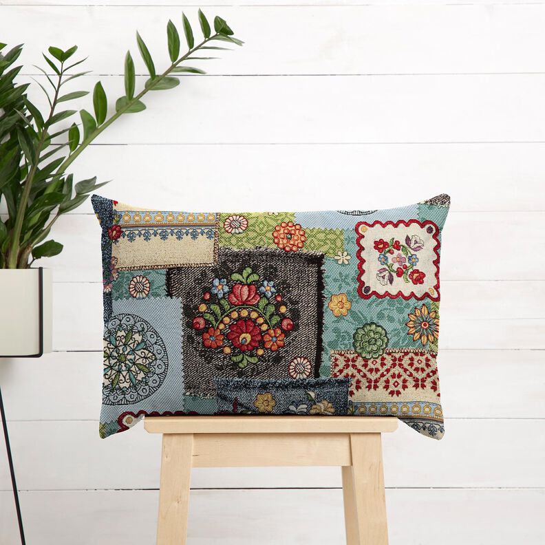 Decor Fabric Tapestry Fabric denim patchwork – light beige/denim blue, image number 6
