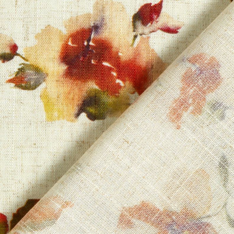 Viscose Linen Blend watercolour flowers &ndash; natural/terracotta | Remnant 80cm,  image number 4