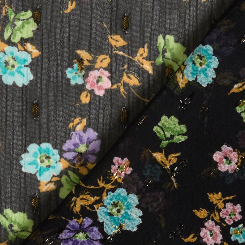 Crepe Chiffon flowers and gold drops – black/metallic gold,  image number 4