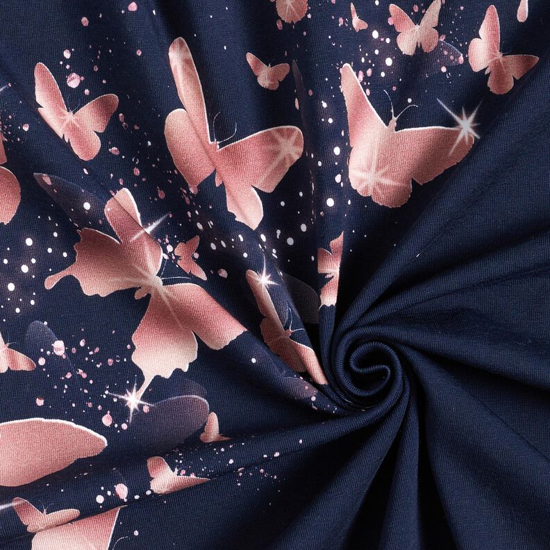 Cotton Jersey shimmering butterflies | Glitzerpüppi – midnight blue/dusky pink, image number 3