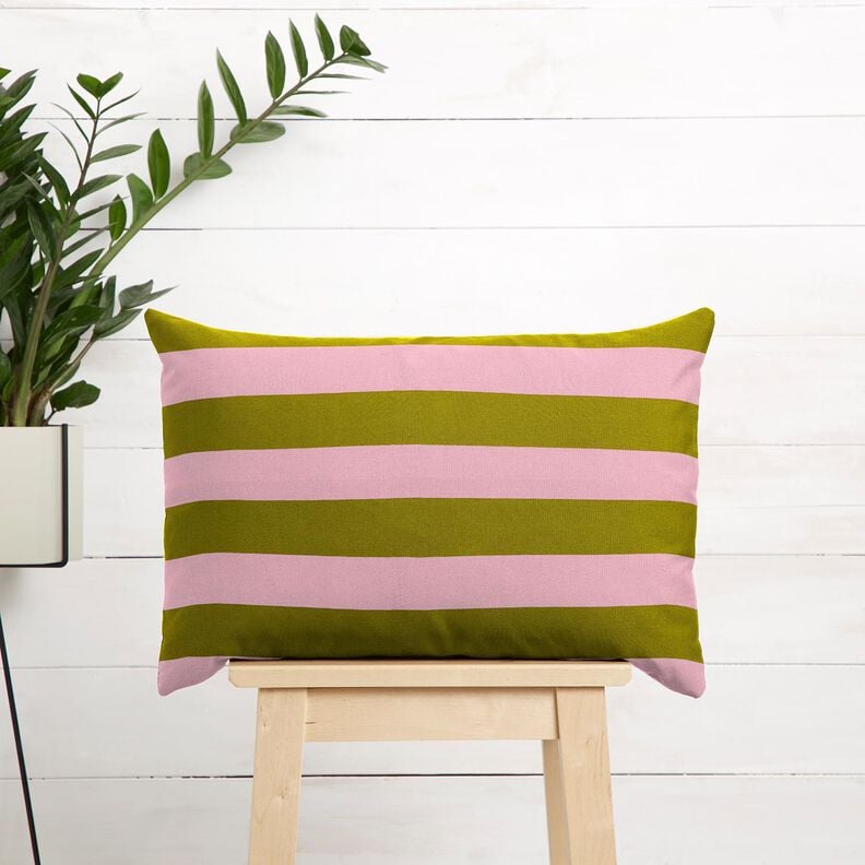 Decor Fabric Canvas cheerful stripes – pink/moss green,  image number 7