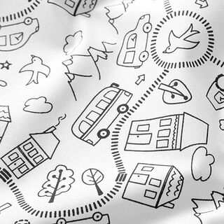 Cotton Poplin Colouring in fabric, on the go – white/black, 