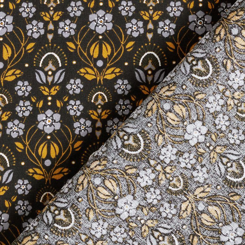 Cotton Cretonne climbing flowers – black/curry yellow,  image number 4