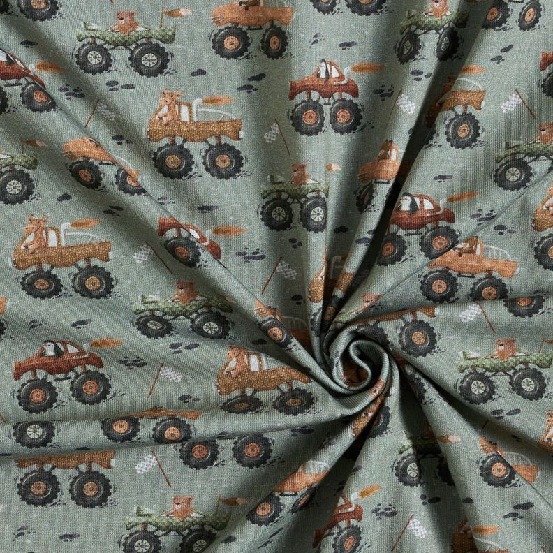 Cotton Jersey Animals in monster trucks Digital Print – elephant grey,  image number 3