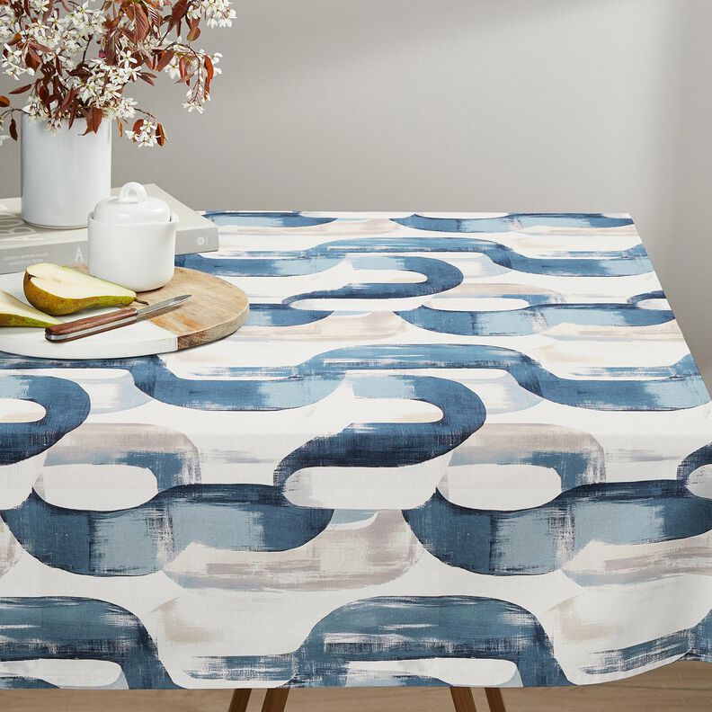 Decor Fabric Half Panama abstract chain – ivory/blue,  image number 8