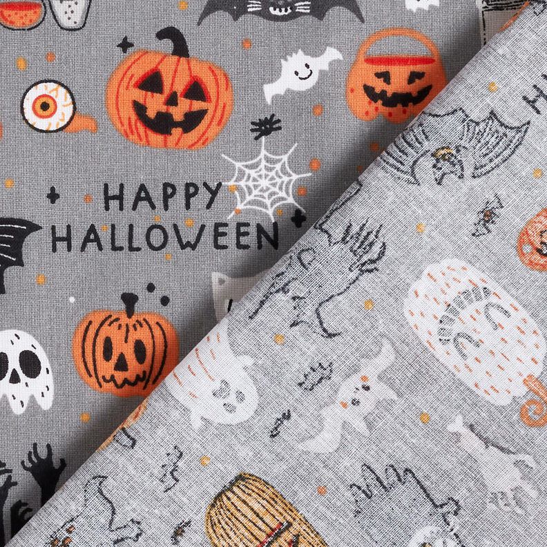 Cotton Poplin Happy Halloween – elephant grey/light orange,  image number 4