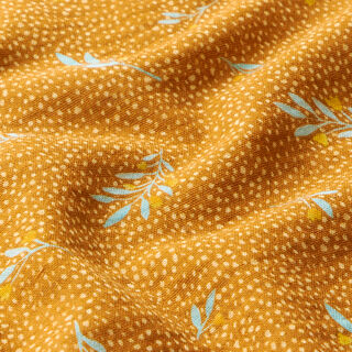 GOTS Double Gauze/Muslin Dots and branches Digital Print – curry yellow, 