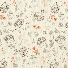 Double Gauze/Muslin Hedgehogs and woodland plants – offwhite, 
