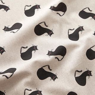 Decor Fabric Half Panama Cartoon Cats – black/natural, 