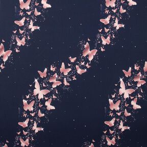 Cotton Jersey shimmering butterflies | Glitzerpüppi – midnight blue/dusky pink, 