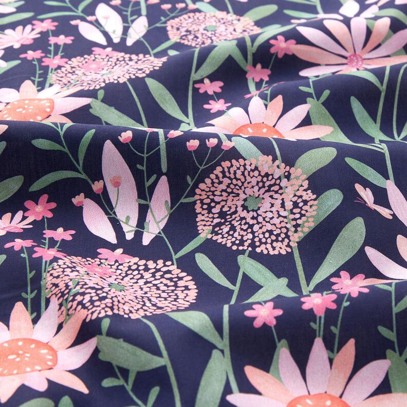 Cotton Poplin large meadow flowers Digital Print | Poppy Fabrics – midnight blue,  image number 2