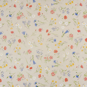 Decor Fabric Half Panama Alpine flowers – natural/blue, 