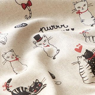 Linen Look Half Panama Cats in love – natural, 