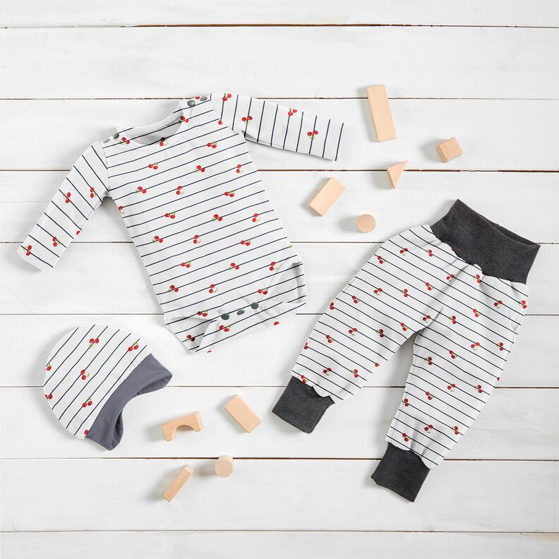 Cotton Jersey Stripes and cherries – offwhite,  image number 6