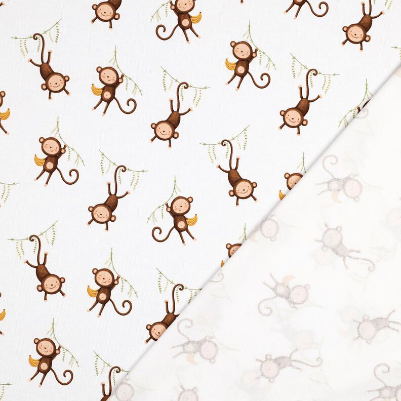 GOTS Cotton Jersey Monkeys in the Jungle Digital Print | Poppy Fabrics – white/dark brown, image number 3