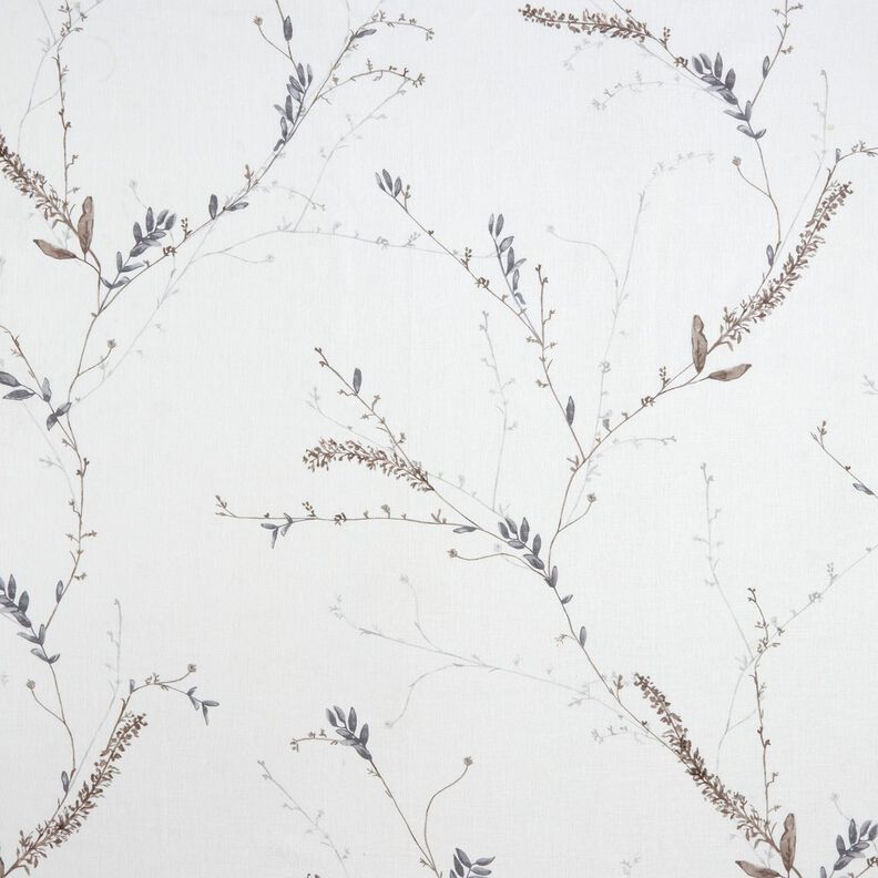 Curtain Fabric Voile Delicate branches – white/silver grey,  image number 1