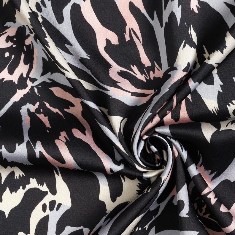 Satin crepe abstract petals – black/silver,  image number 3