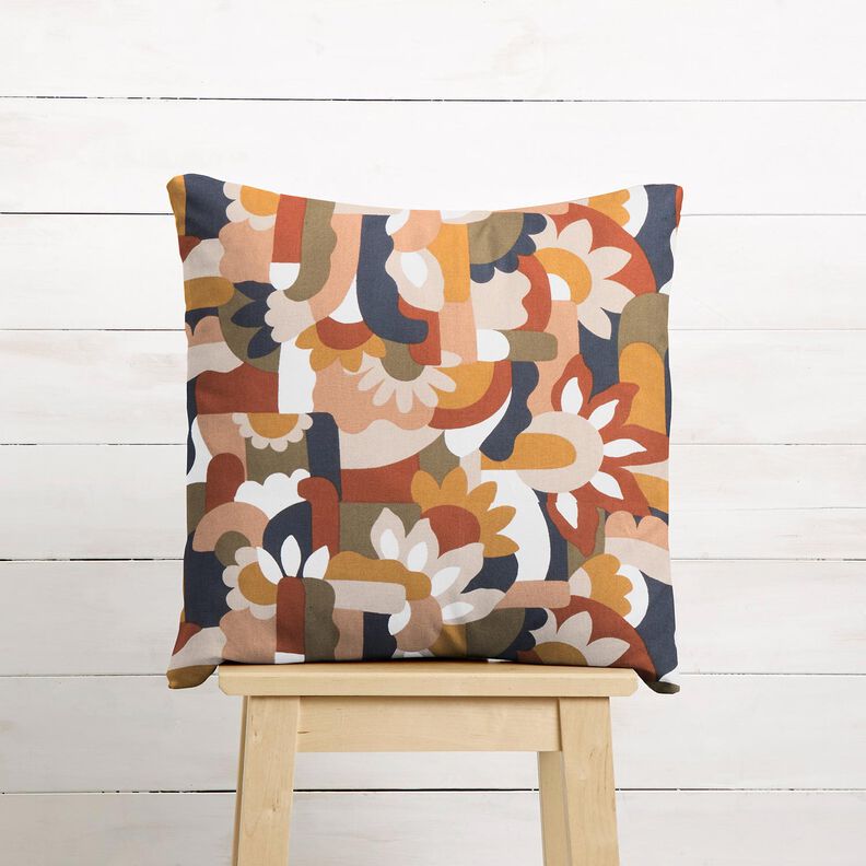 Decor Fabric Half Panama abstract retro flowers – white/copper,  image number 6