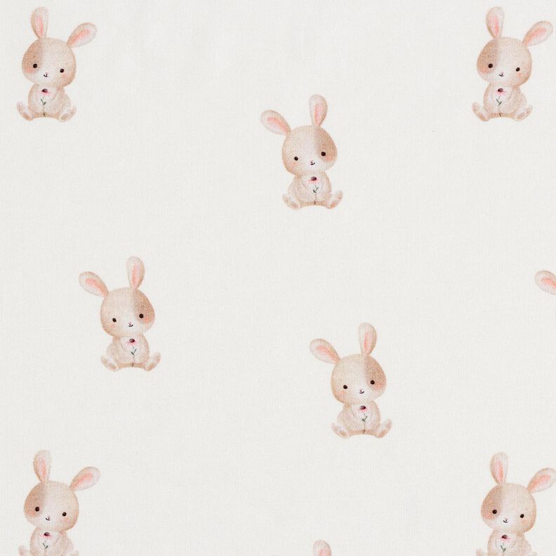 GOTS Cotton Jersey Rabbit with flower Digital Print – ivory, image number 1