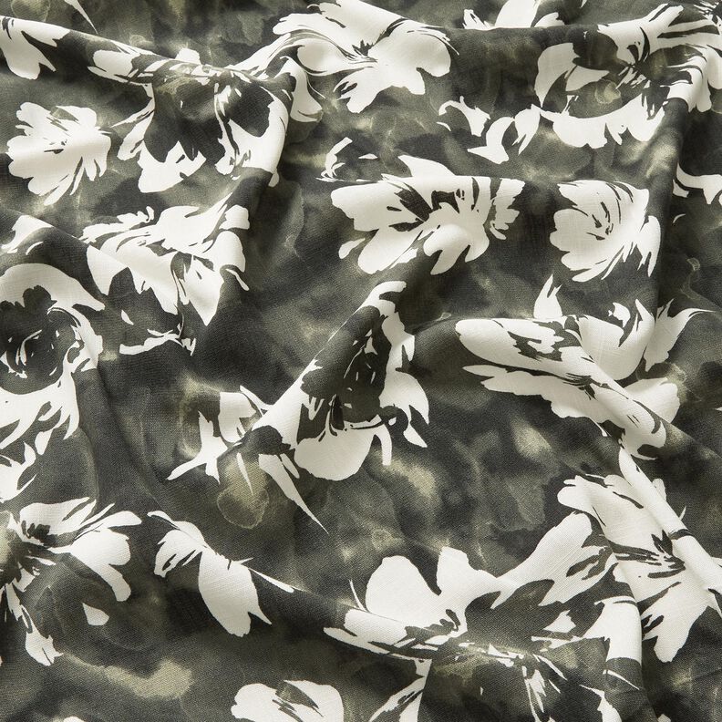 viscose fabric watercolor wild roses – dark pine/offwhite,  image number 2