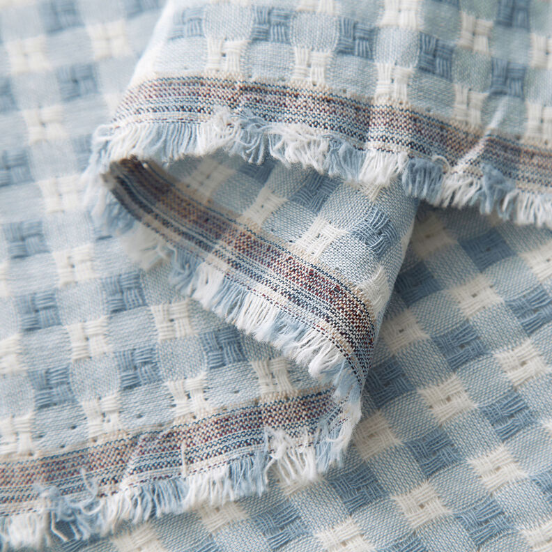 Textured check cotton fabric – white/light blue,  image number 3
