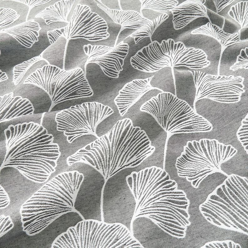 Decor Fabric Jacquard large ginkgo – granite/ivory,  image number 2